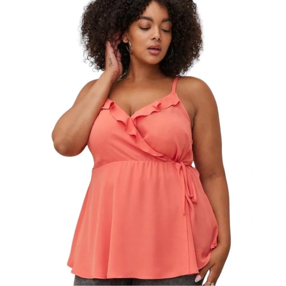 Torrid Georgette Ruffle Front Cami Blouse Adjustable Flowy Coral  Size 6 US 6X - Picture 1 of 11
